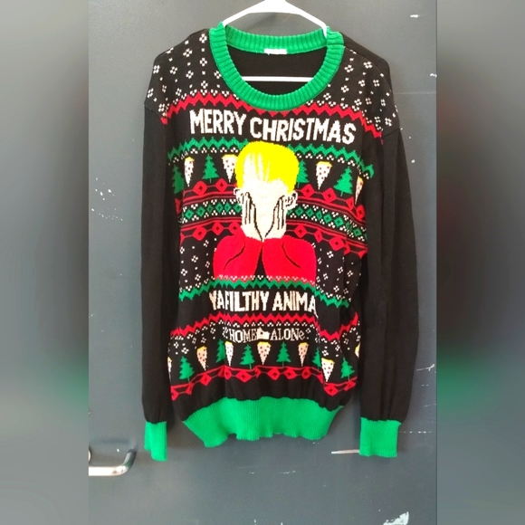 •Home Alone Ugly Christmas Sweater ya filthy animal Long Sleeve no size tag - Picture 2 of 12